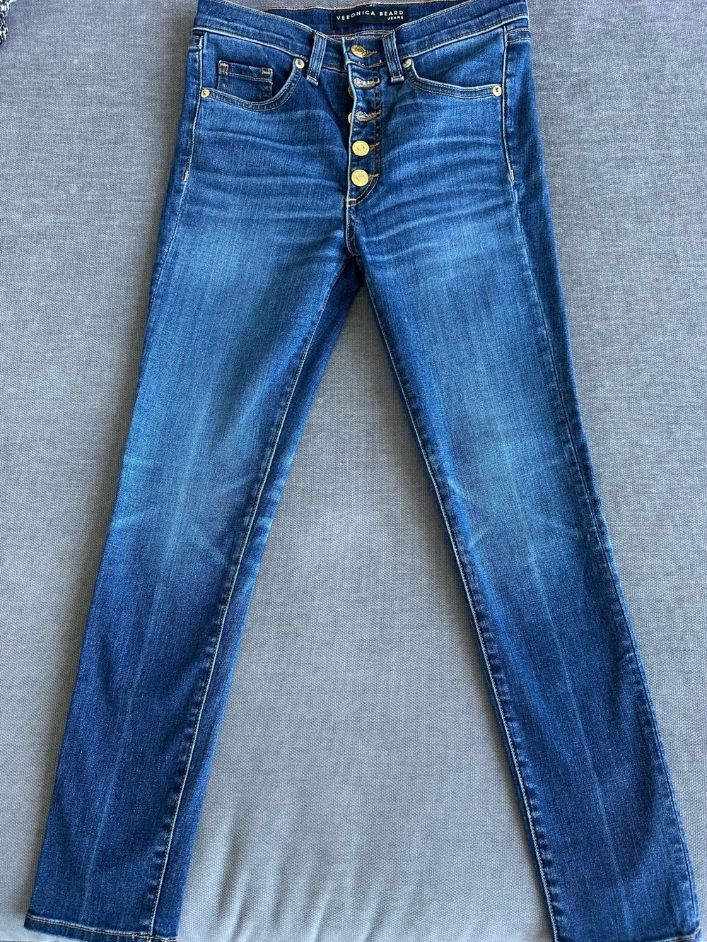 Veronica Beard Skinny Jeans in Blue with Gold Buttons